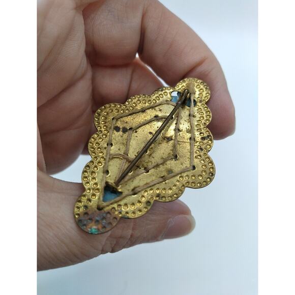 Vintage Miriam Haskell Unsigned Light Blue Milk Glass Flower Brooch Beaded - Picture 7 of 8